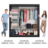Closet Mônaco Negro 210x30cm con Cuatro Entrepaños Tres Puertas y Con Espejo - CLOSETS | Bylmo