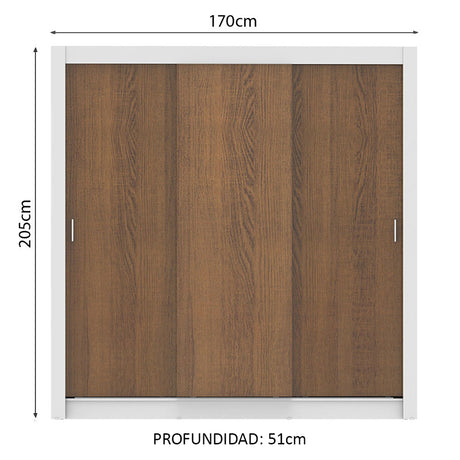 Closet Mônaco Blanco y Marron 210x17.1cm con Cuatro Entrepaños y Tres Puertas - CLOSETS | Bylmo