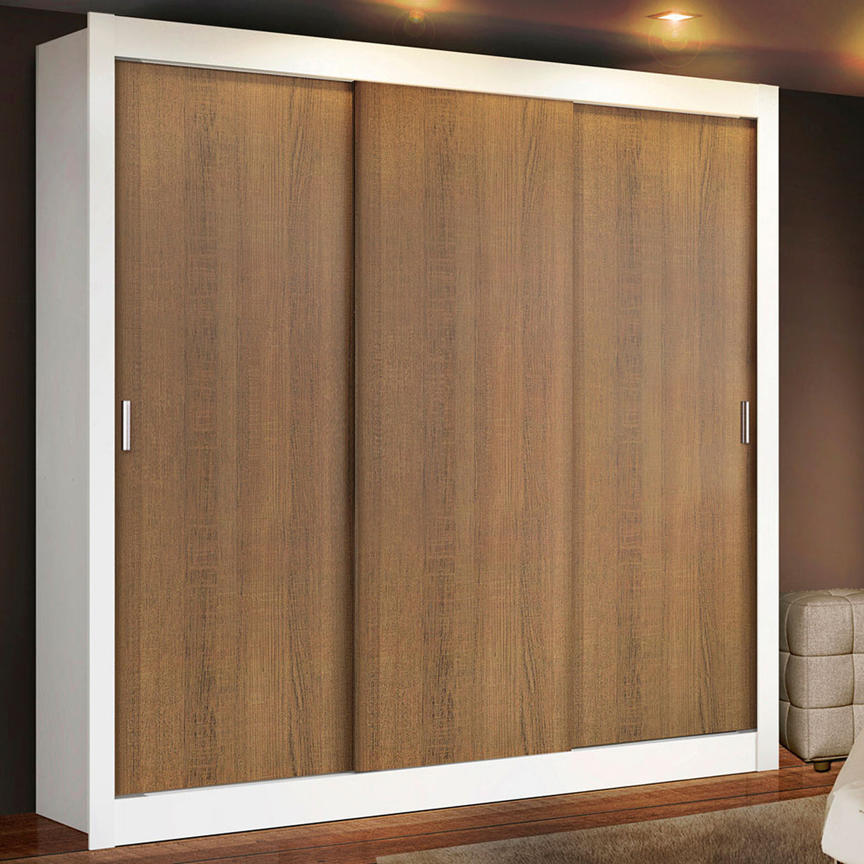 Closet Mônaco Blanco y Marron 210x17.1cm con Cuatro Entrepaños y Tres Puertas - CLOSETS | Bylmo
