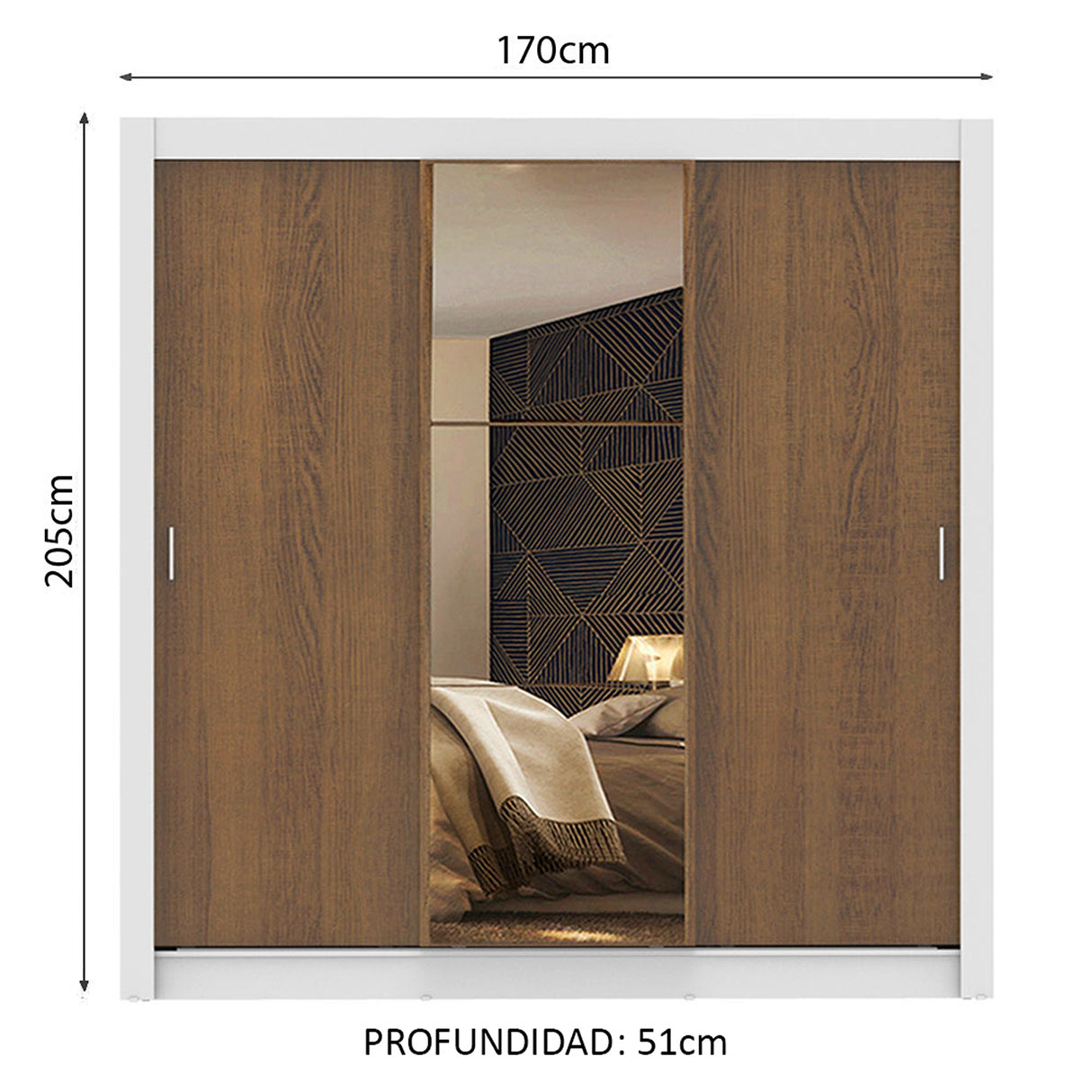 Closet Mônaco Blanco y Marron 210x21.4cm con Cuatro Entrepaños Tres Puertas y Con Espejo - CLOSETS | Bylmo