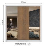 Closet Mônaco Blanco y Marron 210x25.7cm con Cuatro Entrepaños Tres Puertas y Con Espejo - CLOSETS | Bylmo