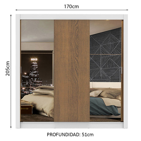 Closet Mônaco Blanco y Marron 210x25.7cm con Cuatro Entrepaños Tres Puertas y Con Espejo - CLOSETS | Bylmo