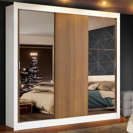 Closet Mônaco Blanco y Marron 210x25.7cm con Cuatro Entrepaños Tres Puertas y Con Espejo - CLOSETS | Bylmo