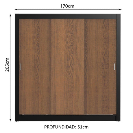 Closet Mônaco Negro y Marron 210x17.1cm con Cuatro Entrepaños y Tres Puertas - CLOSETS | Bylmo
