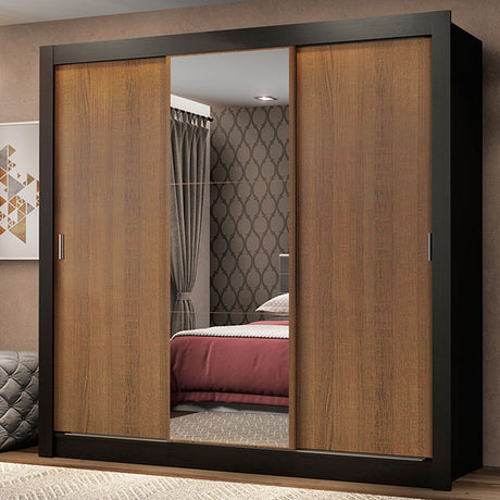 Closet Mônaco Negro y Marron 210x21.4cm con Cuatro Entrepaños Tres Puertas y Con Espejo - CLOSETS | Bylmo