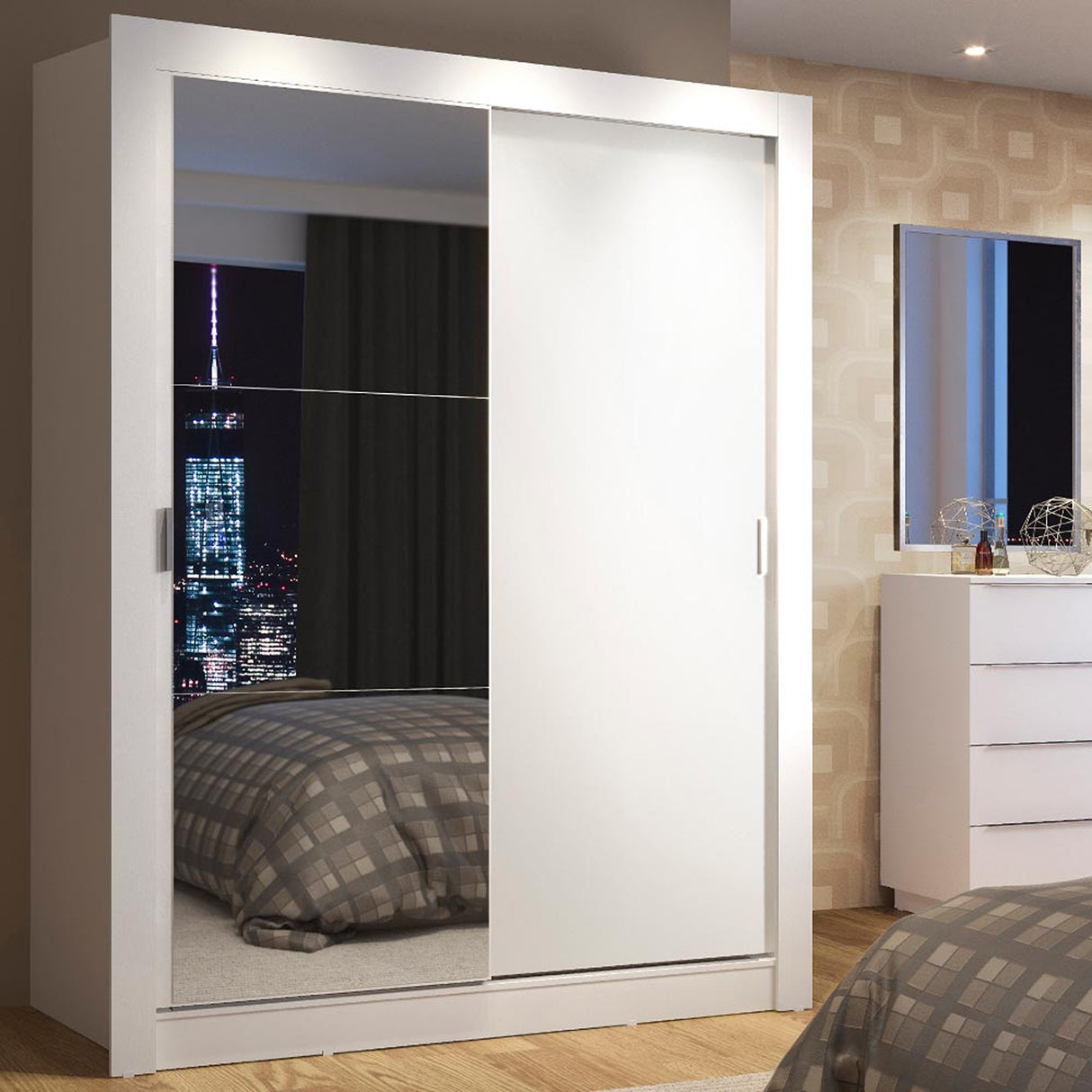 Closet Denver Blanco 217.8x15.8cm con Tres Entrepaños Dos Puertas y Con Espejo - CLOSETS | Bylmo