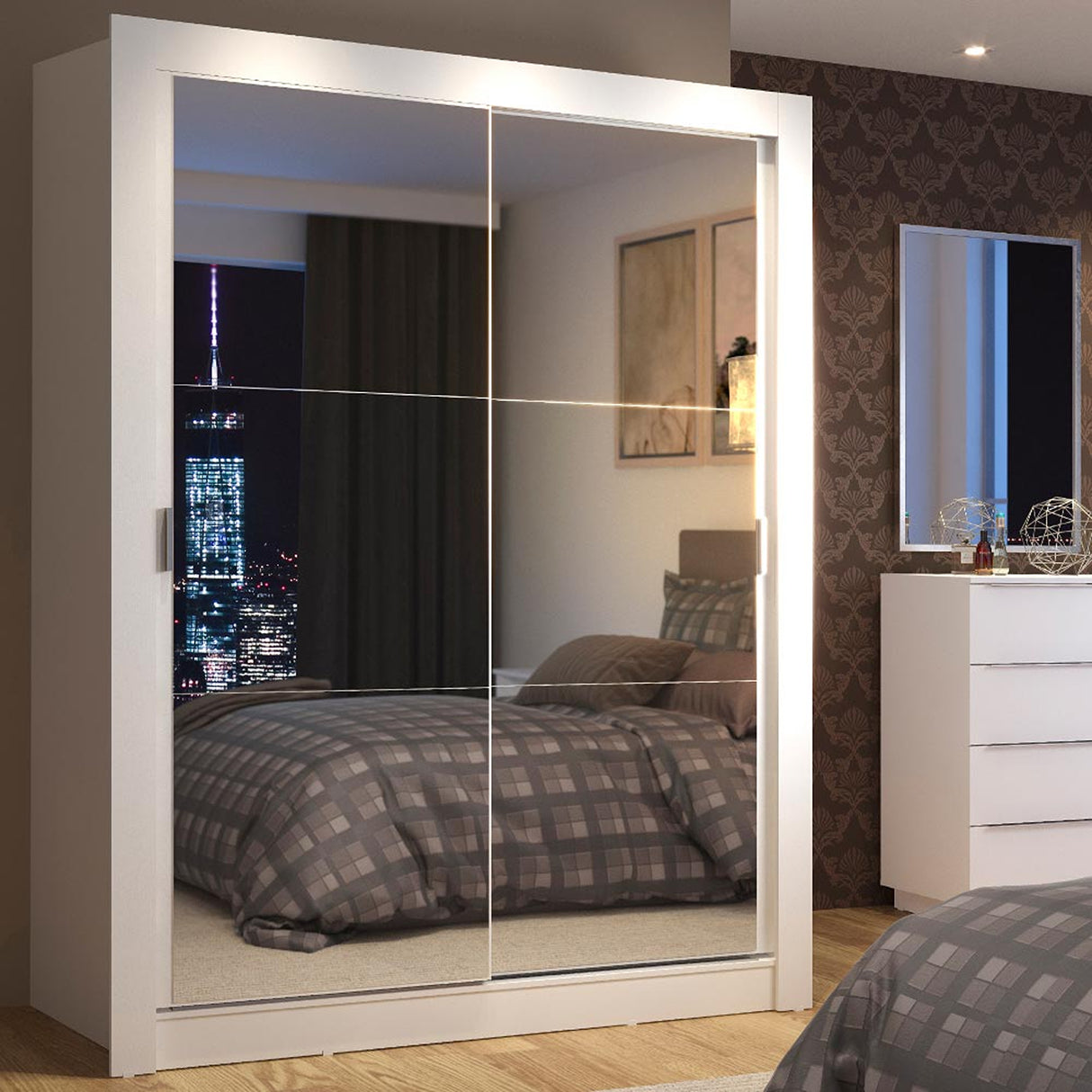 Closet Denver Blanco 217.8x20.1cm con Tres Entrepaños Dos Puertas y Con Espejo - CLOSETS | Bylmo