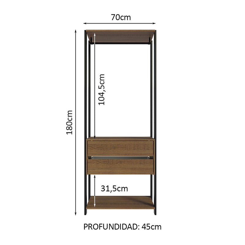 Closet Abierto Valencia Marron Y Negro 70x180cm Con Dos Entrepaños