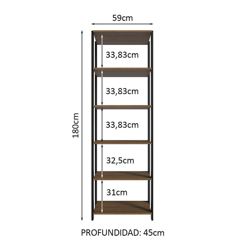 Closet Abierto Valencia Marron Y Negro 59x180cm Con Seis Entrepaños