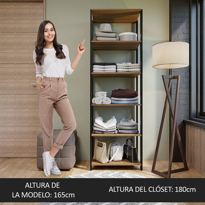 Closet Abierto Valencia Marron Y Negro 59x180cm Con Seis Entrepaños