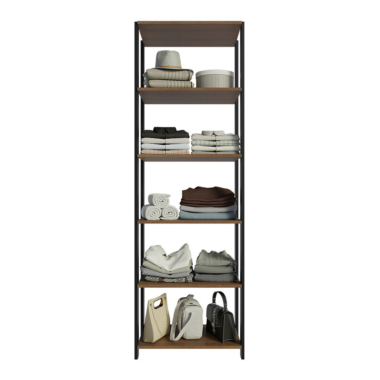 Closet Abierto Valencia Marron y Negro 59x180cm con Seis Entrepaños - CLOSETS | Bylmo