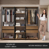 Closet Abierto Valencia Marron y Negro 199x180cm con Diez Entrepaños - CLOSETS | Bylmo