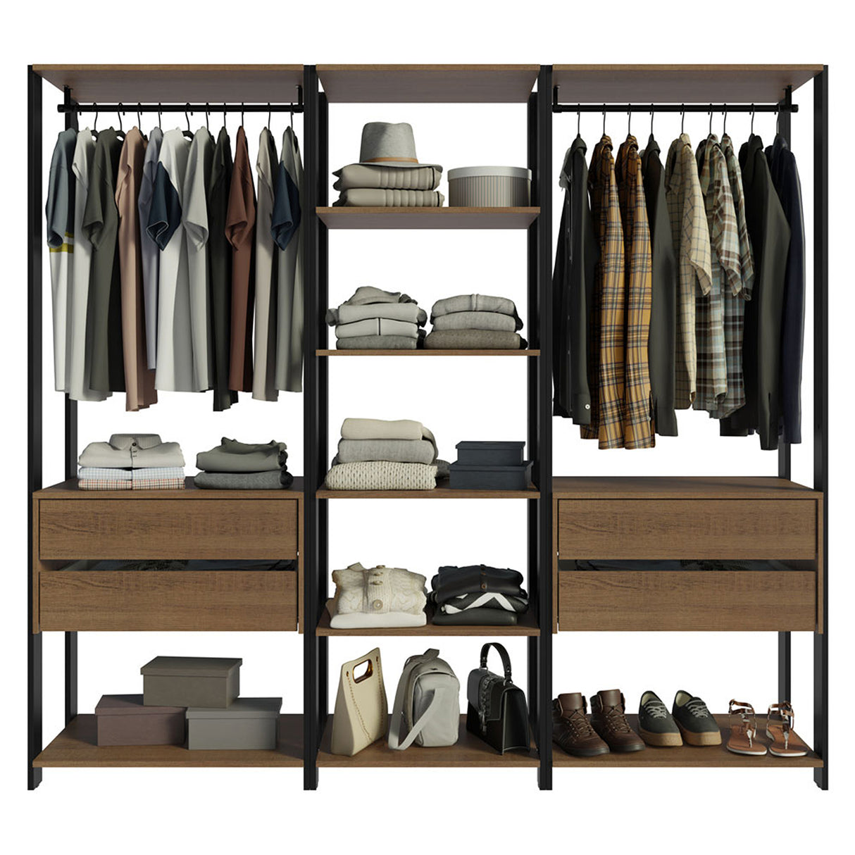 Closet Abierto Valencia Marron y Negro 199x180cm con Diez Entrepaños - CLOSETS | Bylmo