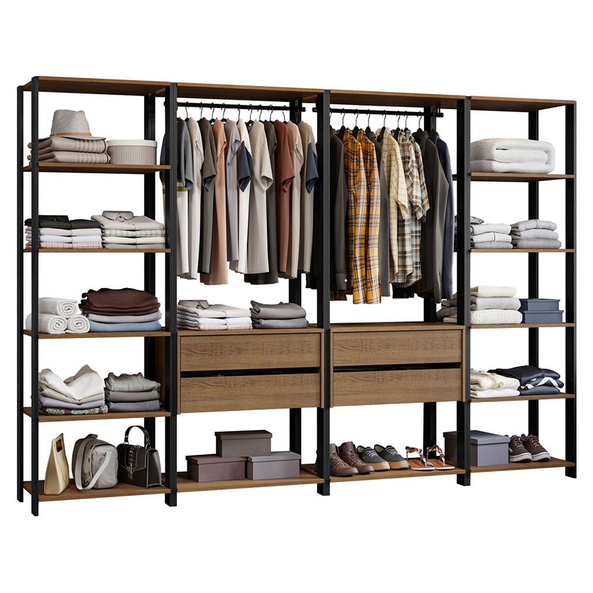 Closet Abierto Valencia Marron y Negro 258x180cm con Diez Entrepaños Modular - CLOSETS | Bylmo