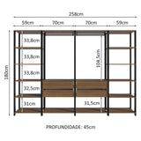 Closet Abierto Valencia Marron y Negro 258x180cm con Diez Entrepaños Modular - CLOSETS | Bylmo