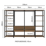 Closet Abierto Valencia Marron Y Negro 258x180cm Con Diez Entrepaños Modular