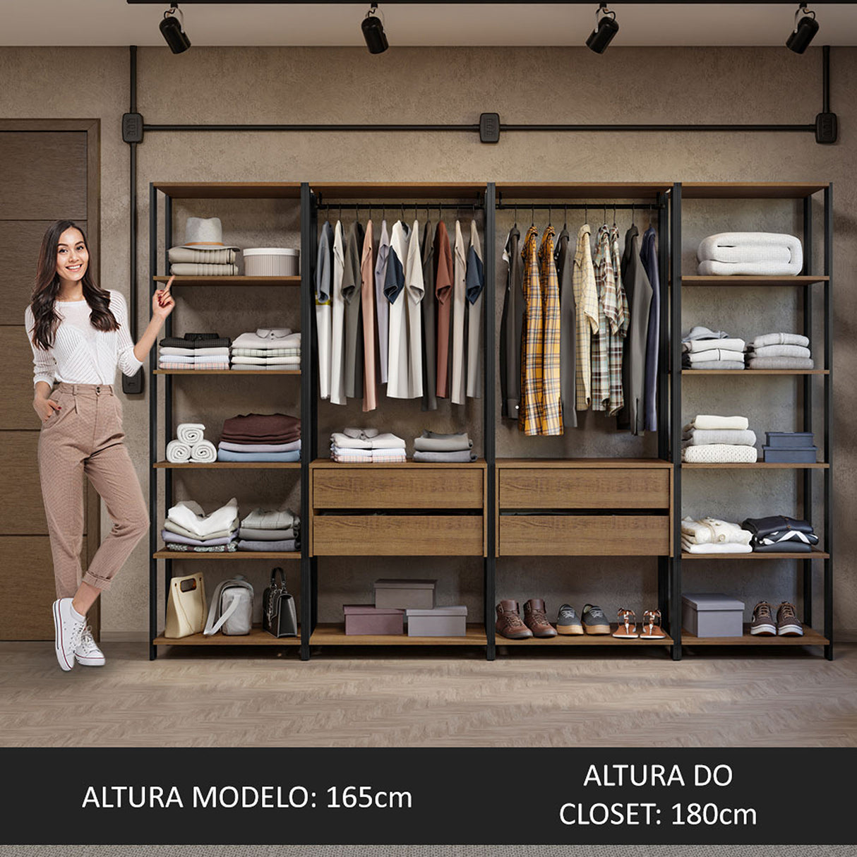 Closet Abierto Valencia Marron y Negro 258x180cm con Diez Entrepaños Modular - CLOSETS | Bylmo