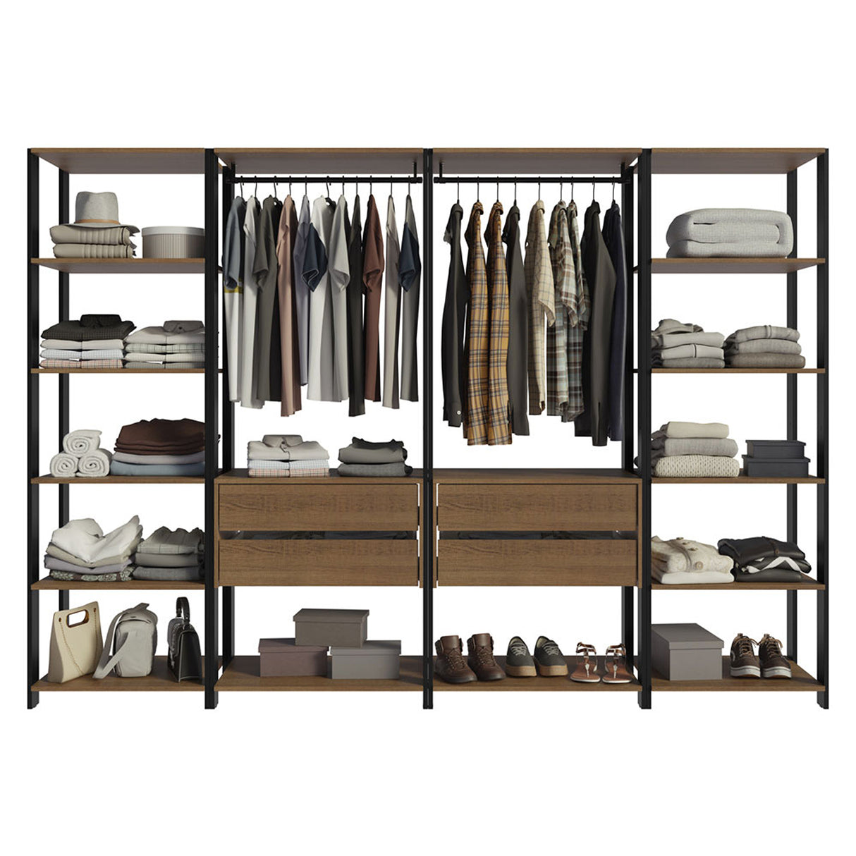 Closet Abierto Valencia Marron y Negro 258x180cm con Diez Entrepaños Modular - CLOSETS | Bylmo