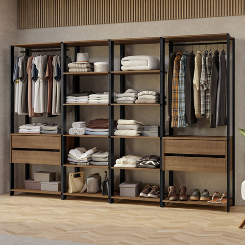 Closet Abierto Valencia Marron Y Negro 258x180cm Con Diez Entrepaños