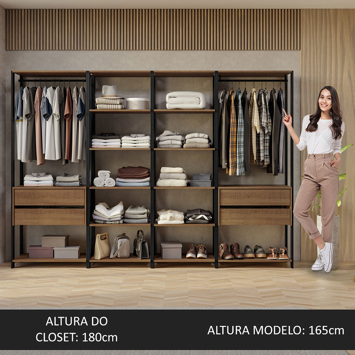 Closet Abierto Valencia Marron y Negro 258x180cm con Diez Entrepaños - CLOSETS | Bylmo