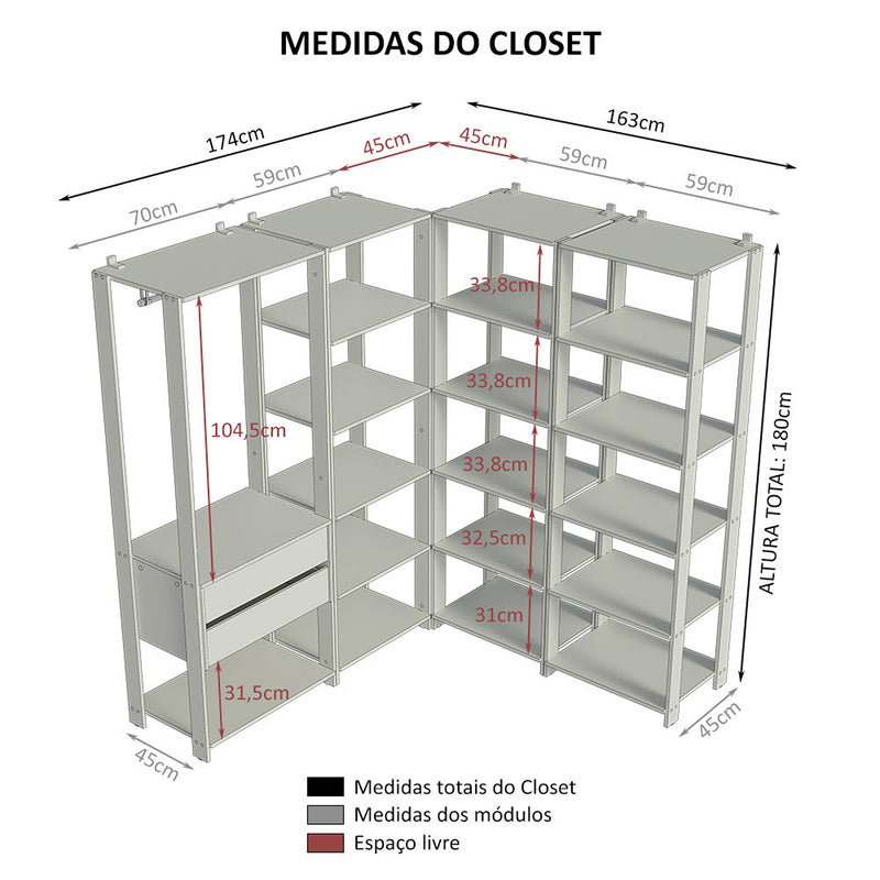 Closet Abierto Valencia Marron Y Negro 337x180cm Con Diez Entrepaños