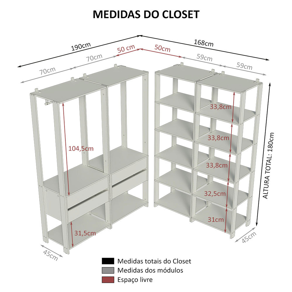 Closet Abierto Valencia Marron y Negro 358x180cm con Diez Entrepaños Modular - CLOSETS | Bylmo