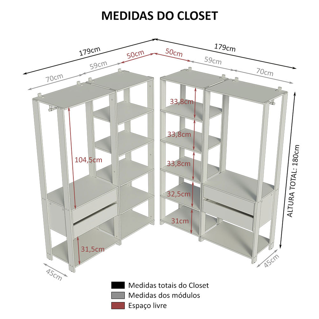 Closet Abierto Valencia Marron y Negro 358x180cm con Diez Entrepaños - CLOSETS | Bylmo