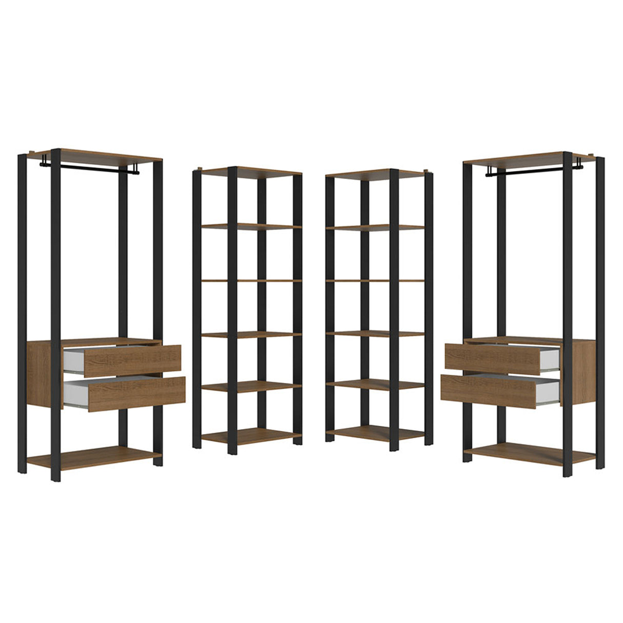 Closet Abierto Valencia Marron y Negro 358x180cm con Diez Entrepaños - CLOSETS | Bylmo