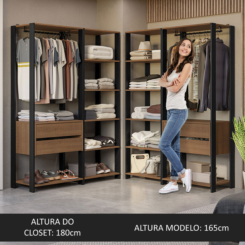 Closet Abierto Valencia Marron Y Negro 358x180cm Con Diez Entrepaños