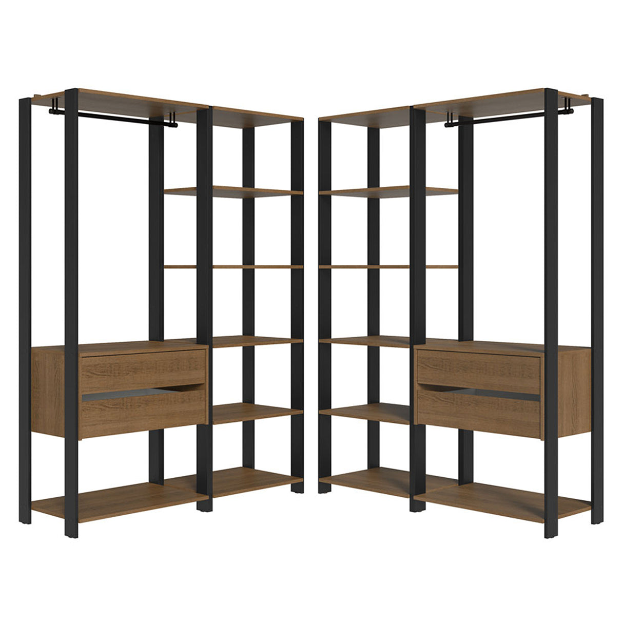 Closet Abierto Valencia Marron y Negro 358x180cm con Diez Entrepaños - CLOSETS | Bylmo