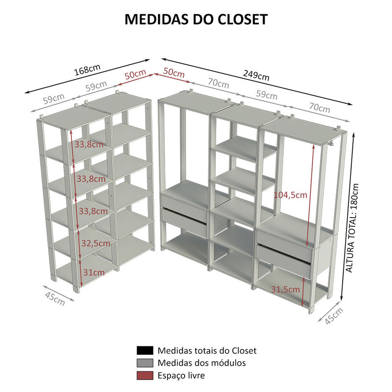 Closet Abierto Valencia Marron Y Negro 417x180cm Con Diez Entrepaños