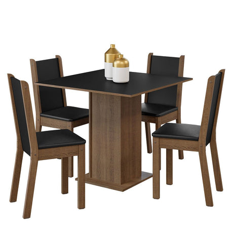 Combo Comedor y Sillas Alana Marron y Negro 90x78cm Cuadrado de Cuatro Puestos con Cuatro Sillas - COMEDORES | Bylmo