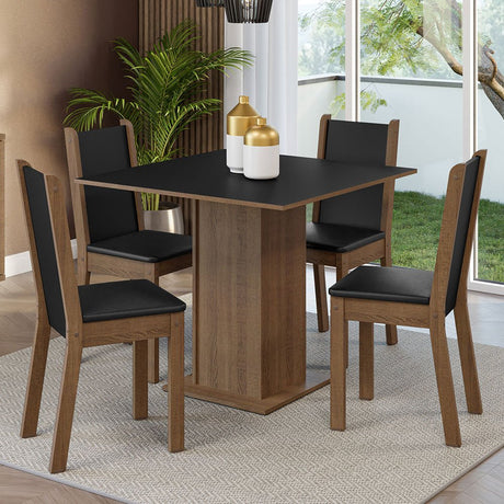 Combo Comedor y Sillas Alana Marron y Negro 90x78cm Cuadrado de Cuatro Puestos con Cuatro Sillas - COMEDORES | Bylmo
