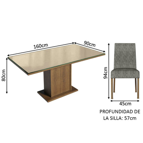 Combo Comedor y Sillas Alexis Marron con Crema y Plata 160x80cm Cuadrado de Seis Puestos con Seis Sillas - COMEDORES | Bylmo