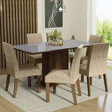 Combo Comedor y Sillas Alexis Marron y Gris 160x80cm Cuadrado de Seis Puestos con Seis Sillas - COMEDORES | Bylmo