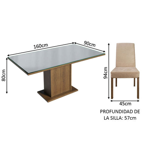 Combo Comedor y Sillas Alexis Marron y Gris 160x80cm Cuadrado de Seis Puestos con Seis Sillas - COMEDORES | Bylmo