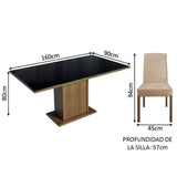 Combo Comedor y Sillas Alexis Marron y Negro 160x80cm Cuadrado de Seis Puestos con Seis Sillas - COMEDORES | Bylmo