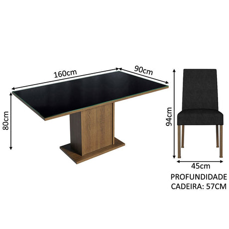 Combo Comedor y Sillas Alexis Marron y Negro Oxford 160x80cm Cuadrado de Seis Puestos con Seis Sillas - COMEDORES | Bylmo