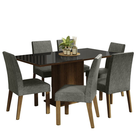 Combo Comedor y Sillas Alexis Marron con Negro y Plata 160x80cm Cuadrado de Seis Puestos con Seis Sillas - COMEDORES | Bylmo