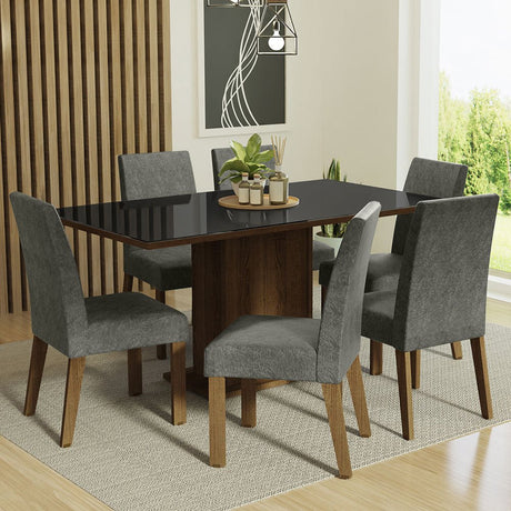 Combo Comedor y Sillas Alexis Marron con Negro y Plata 160x80cm Cuadrado de Seis Puestos con Seis Sillas - COMEDORES | Bylmo