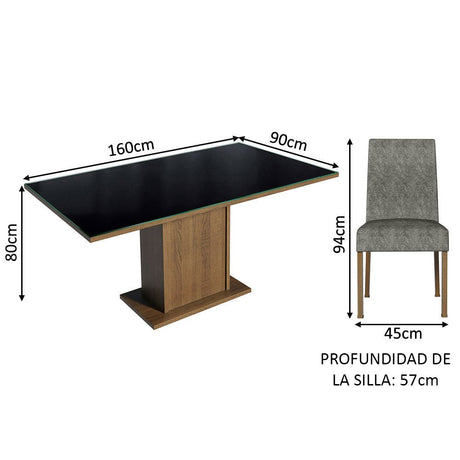 Combo Comedor y Sillas Alexis Marron con Negro y Plata 160x80cm Cuadrado de Seis Puestos con Seis Sillas - COMEDORES | Bylmo