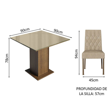 Combo Comedor y Sillas Anaju Marron y Crema 90x78cm Cuadrado de Cuatro Puestos con Cuatro Sillas - COMEDORES | Bylmo