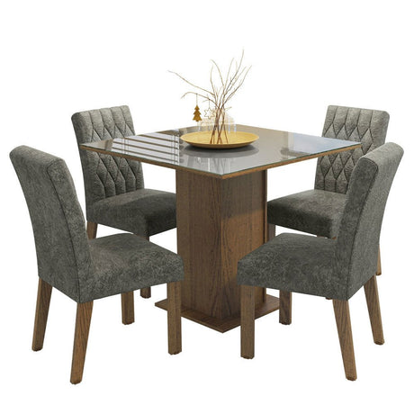 Combo Comedor y Sillas Anaju Marron con Gris y Plata 90x78cm Cuadrado de Cuatro Puestos con Cuatro Sillas - COMEDORES | Bylmo