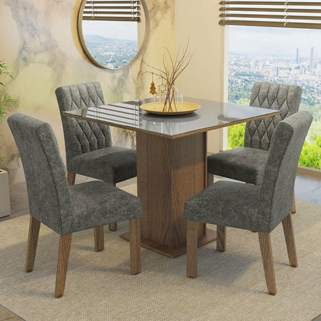 Combo Comedor y Sillas Anaju Marron con Gris y Plata 90x78cm Cuadrado de Cuatro Puestos con Cuatro Sillas - COMEDORES | Bylmo