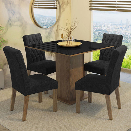 Combo Comedor y Sillas Anaju Marron y Negro Oxford 90x78cm Cuadrado de Cuatro Puestos con Cuatro Sillas - COMEDORES | Bylmo