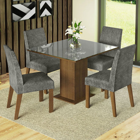 Combo Comedor y Sillas Anne Marron con Gris y Plata 90x79cm Cuadrado de Cuatro Puestos con Cuatro Sillas - COMEDORES | Bylmo