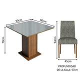 Combo Comedor y Sillas Anne Marron con Gris y Plata 90x79cm Cuadrado de Cuatro Puestos con Cuatro Sillas - COMEDORES | Bylmo