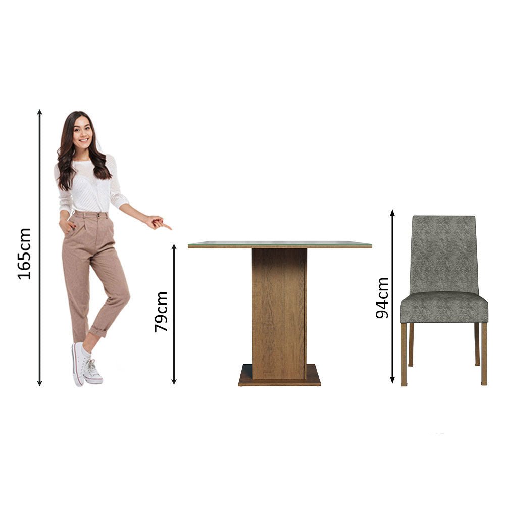 Combo Comedor y Sillas Anne Marron con Gris y Plata 90x79cm Cuadrado de Cuatro Puestos con Cuatro Sillas - COMEDORES | Bylmo