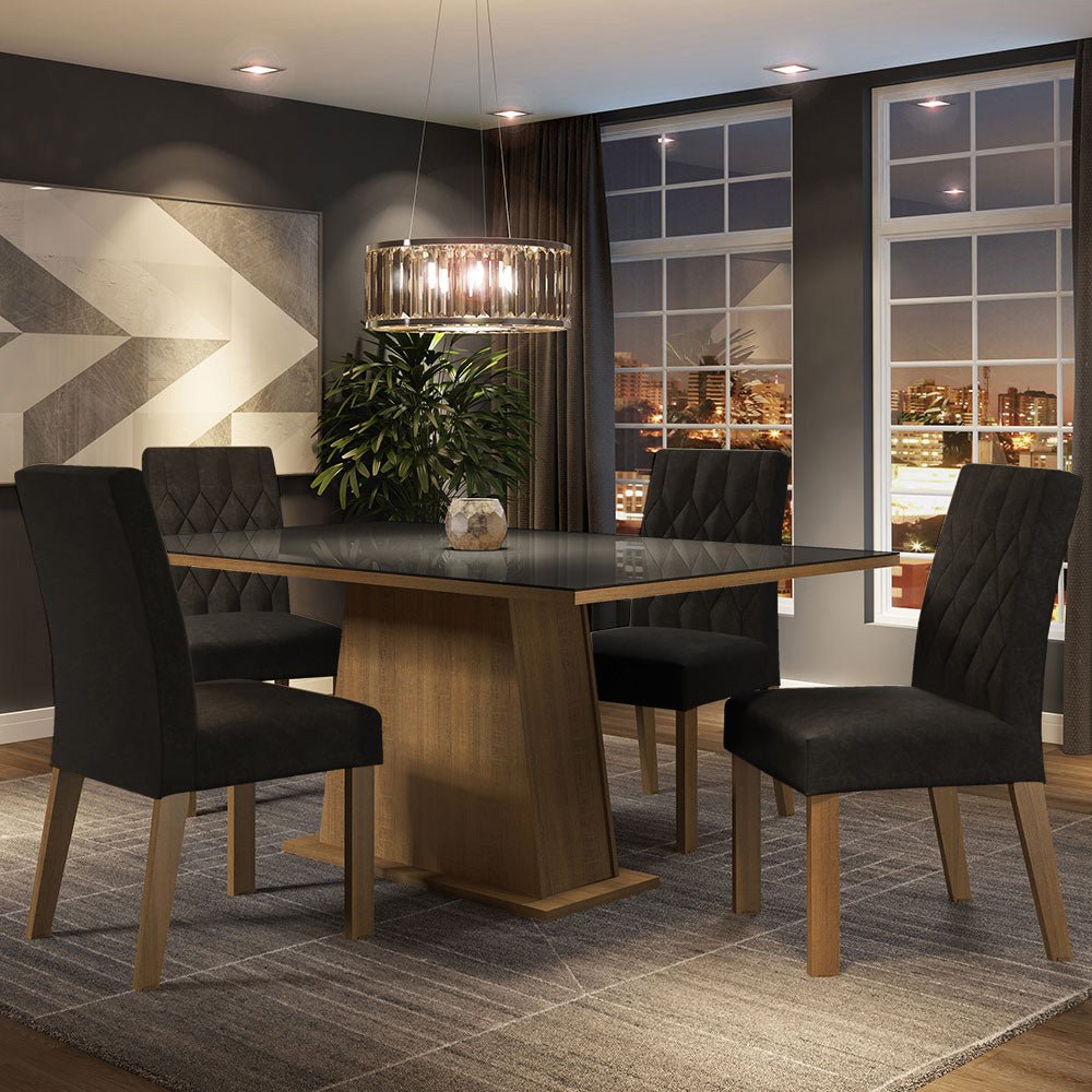 Combo Comedor y Sillas Aryeli Marron y Negro Oxford 160x80cm Cuadrado de Cuatro Puestos con Cuatro Sillas - COMEDORES | Bylmo