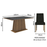 Combo Comedor y Sillas Aryeli Marron y Negro Oxford 160x80cm Cuadrado de Cuatro Puestos con Cuatro Sillas - COMEDORES | Bylmo